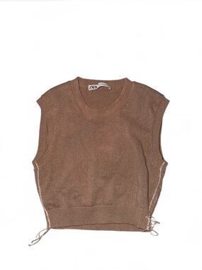 Zara Camel Brown Knit Crewneck Sweater Vest